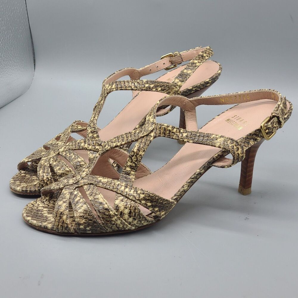 STUART WEITZMAN women's Snakeskin Leather Overture heel Sandals Sz 7.5